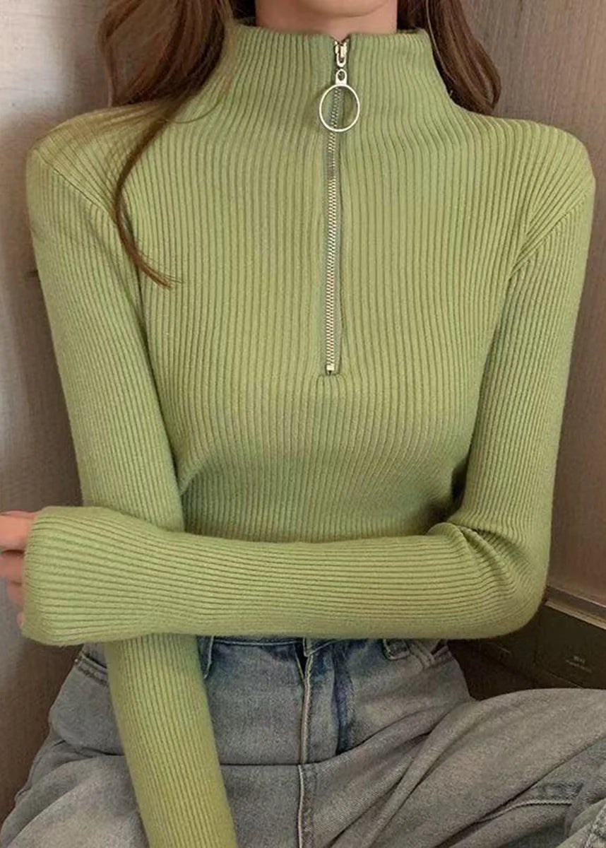Pull Femme Col Montant Ajusté avec Fermeture Éclair Automne 1