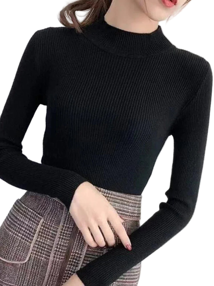 Pull Femme Col Montant Tricoté Vintage 1