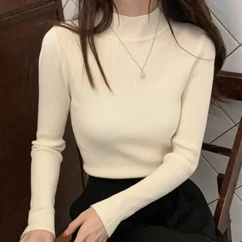 Pull Femme Col Montant Tricoté Vintage 10