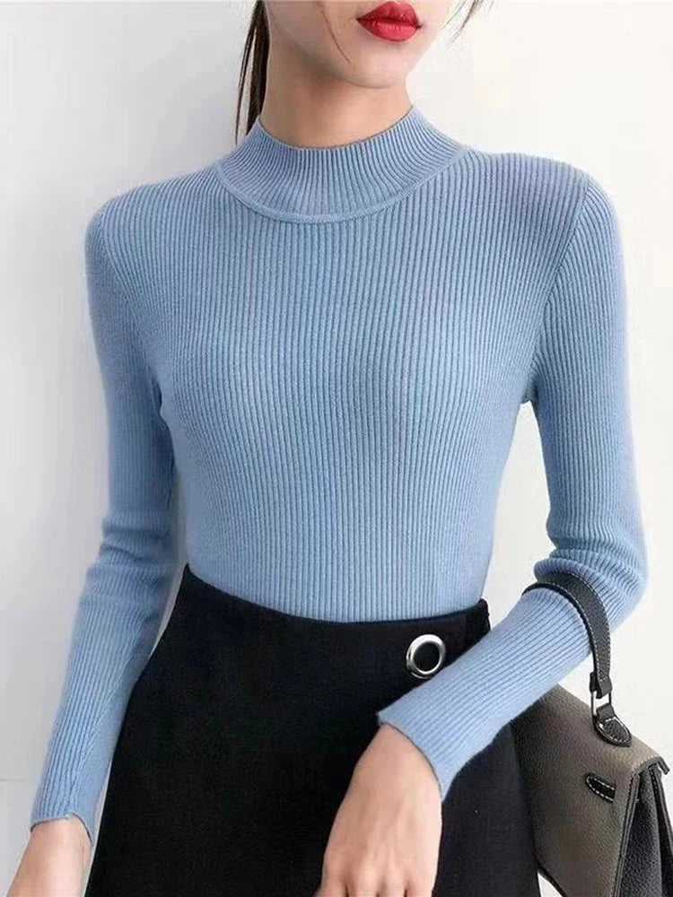 Pull Femme Col Montant Tricoté Vintage 11