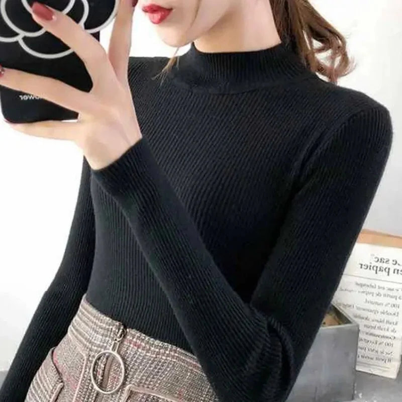 Pull Femme Col Montant Tricoté Vintage 12
