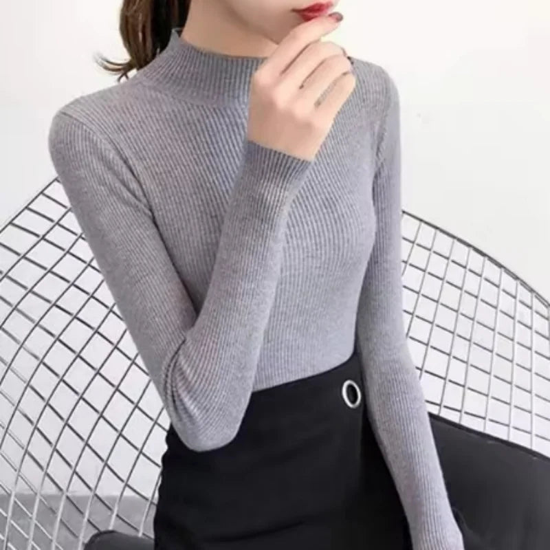 Pull Femme Col Montant Tricoté Vintage 3