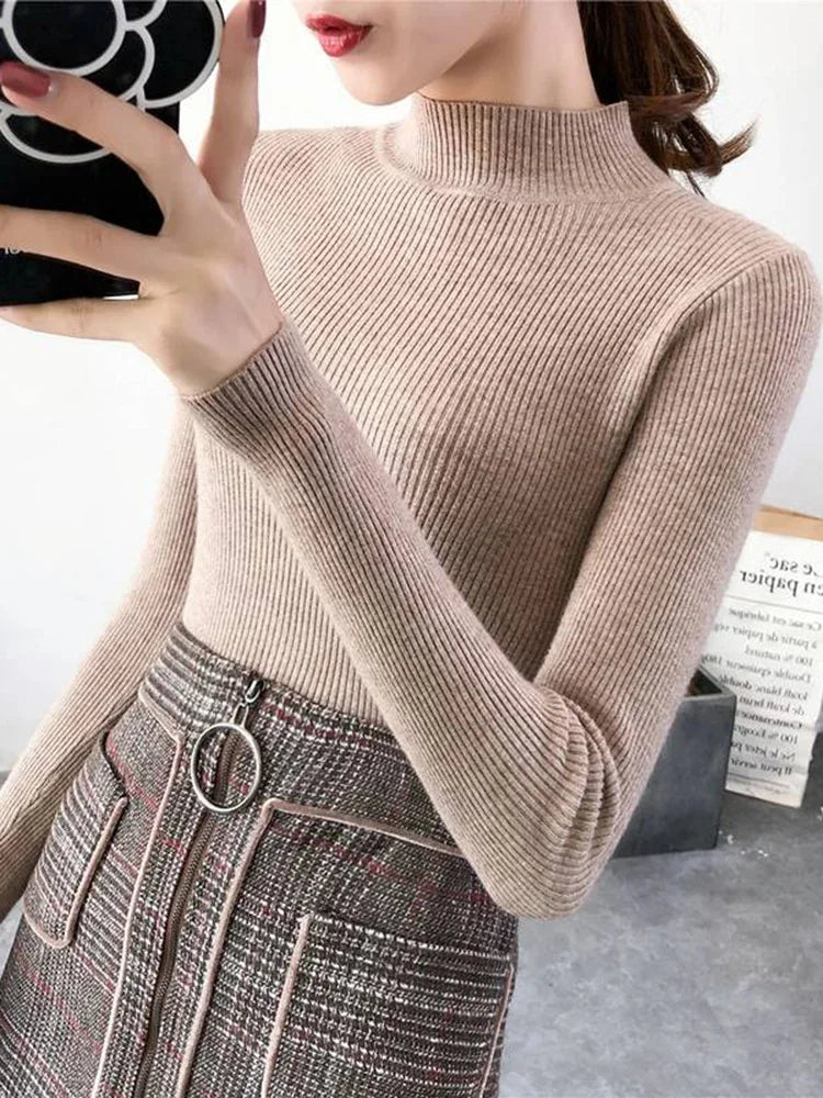Pull Femme Col Montant Tricoté Vintage 4
