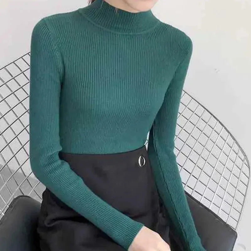 Pull Femme Col Montant Tricoté Vintage 5
