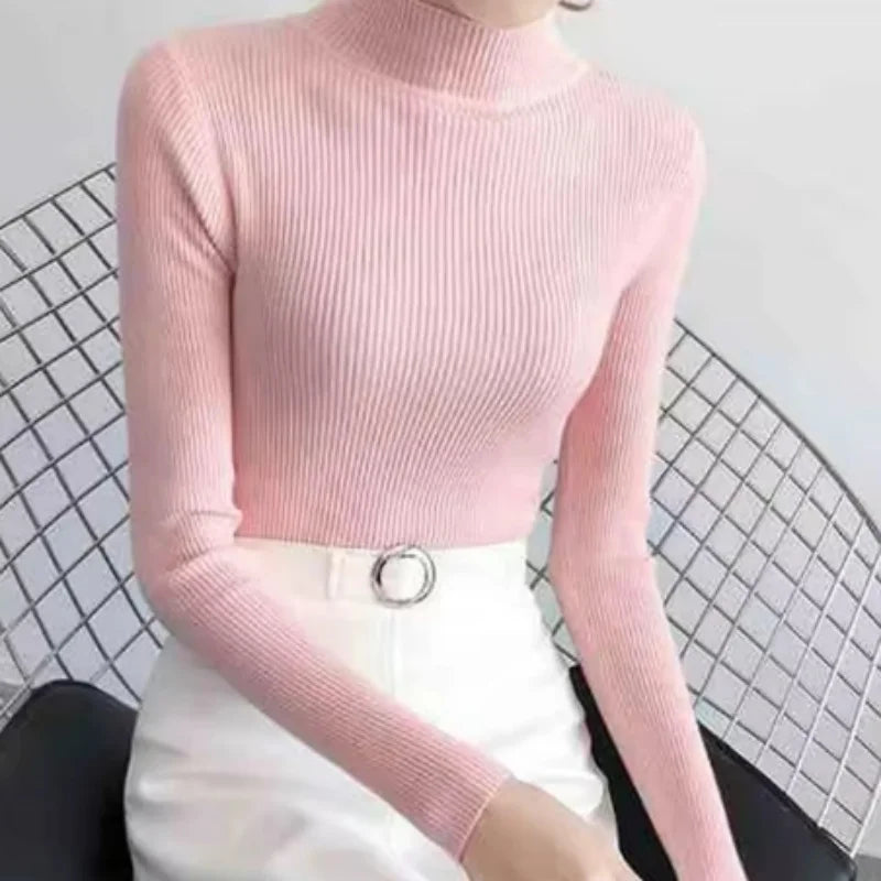Pull Femme Col Montant Tricoté Vintage 6
