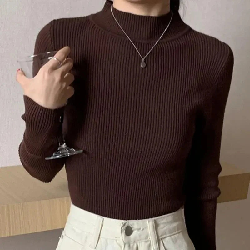 Pull Femme Col Montant Tricoté Vintage 8