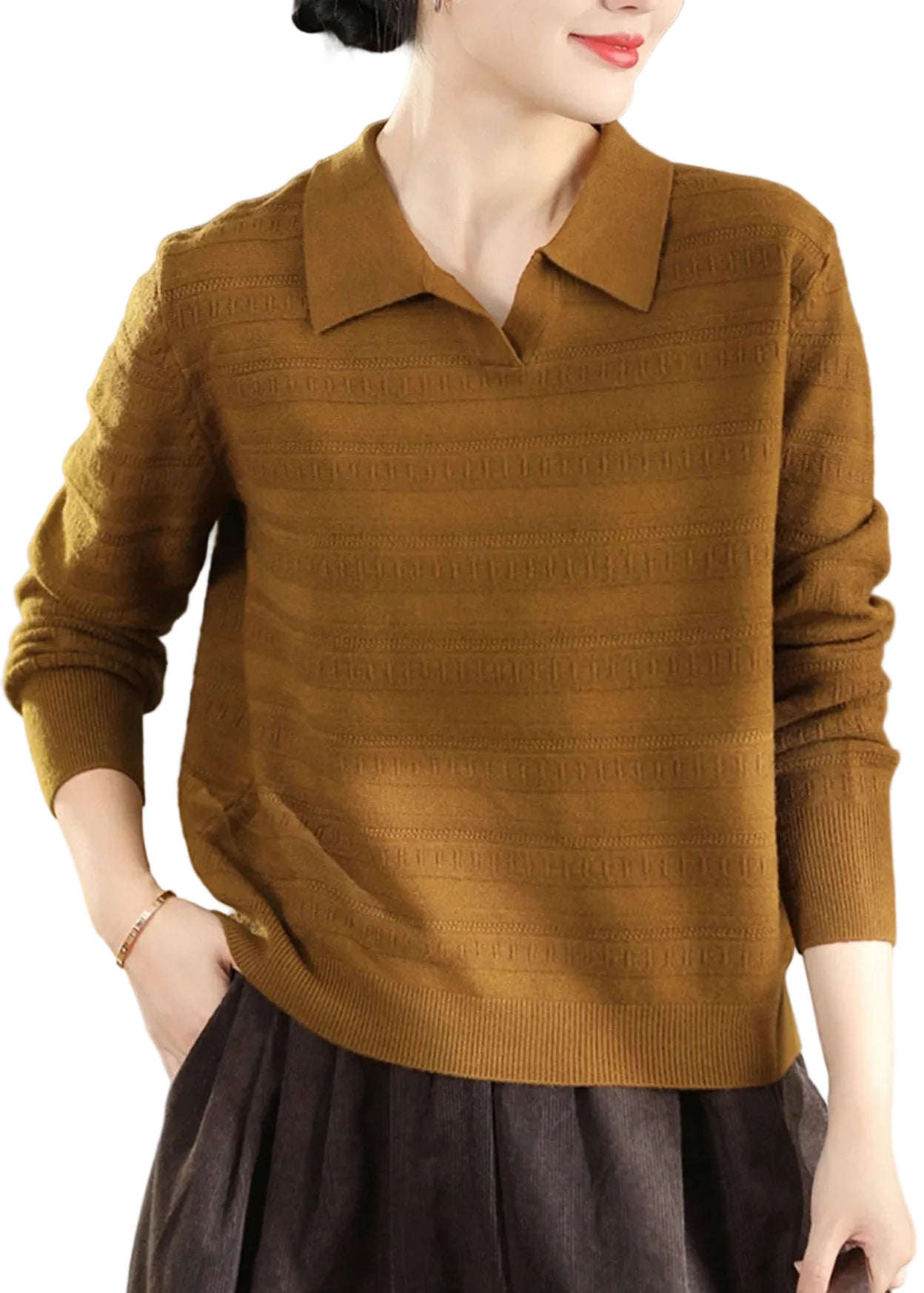 Pull Femme Col Peter Pan Style Jacquard Ample Automnal 0