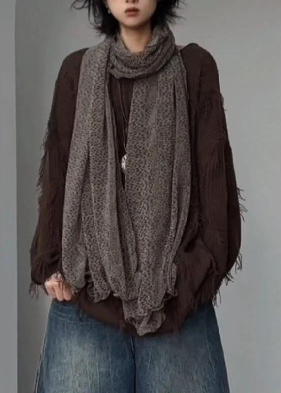 Pull Femme Col Rond Asymétrique avec Pompons Style Patchwork 1