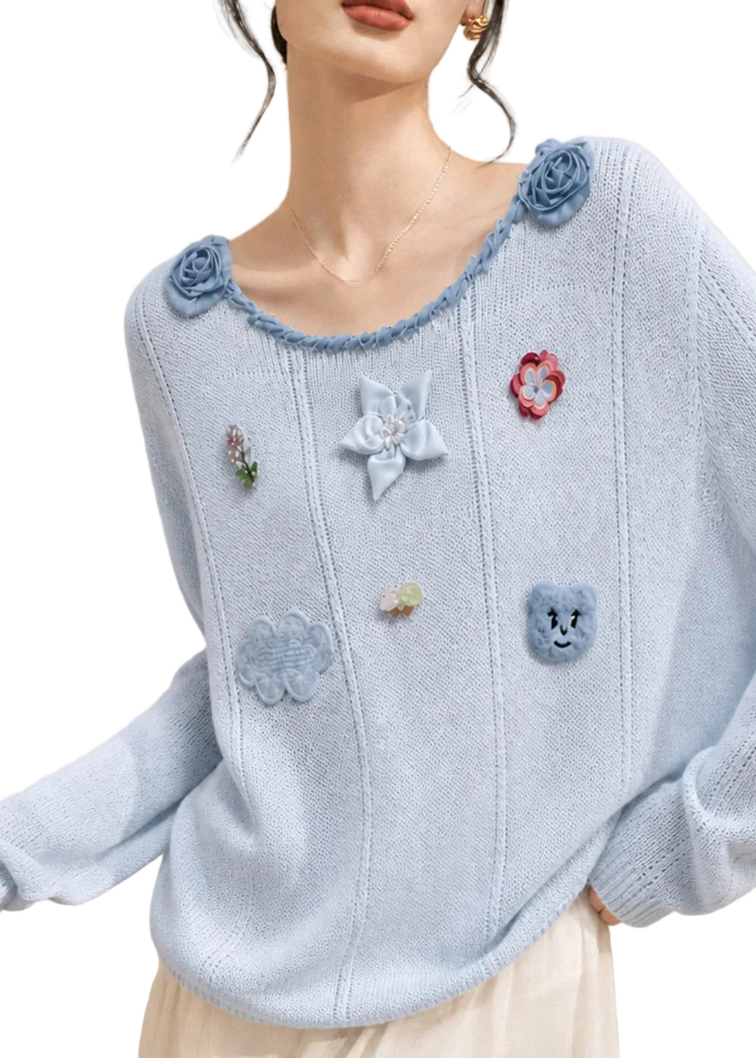 Pull Femme Col Rond Imprimé Floral Automnal Ample 0