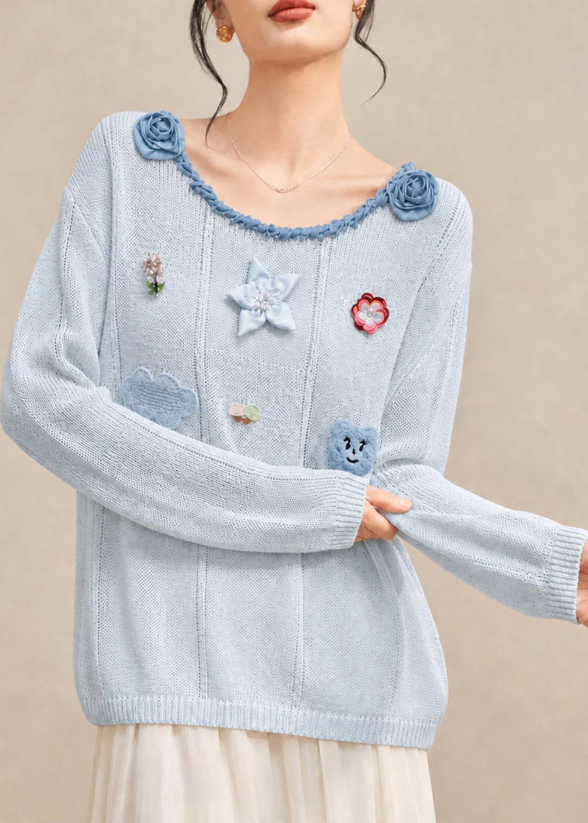 Pull Femme Col Rond Imprimé Floral Automnal Ample 3