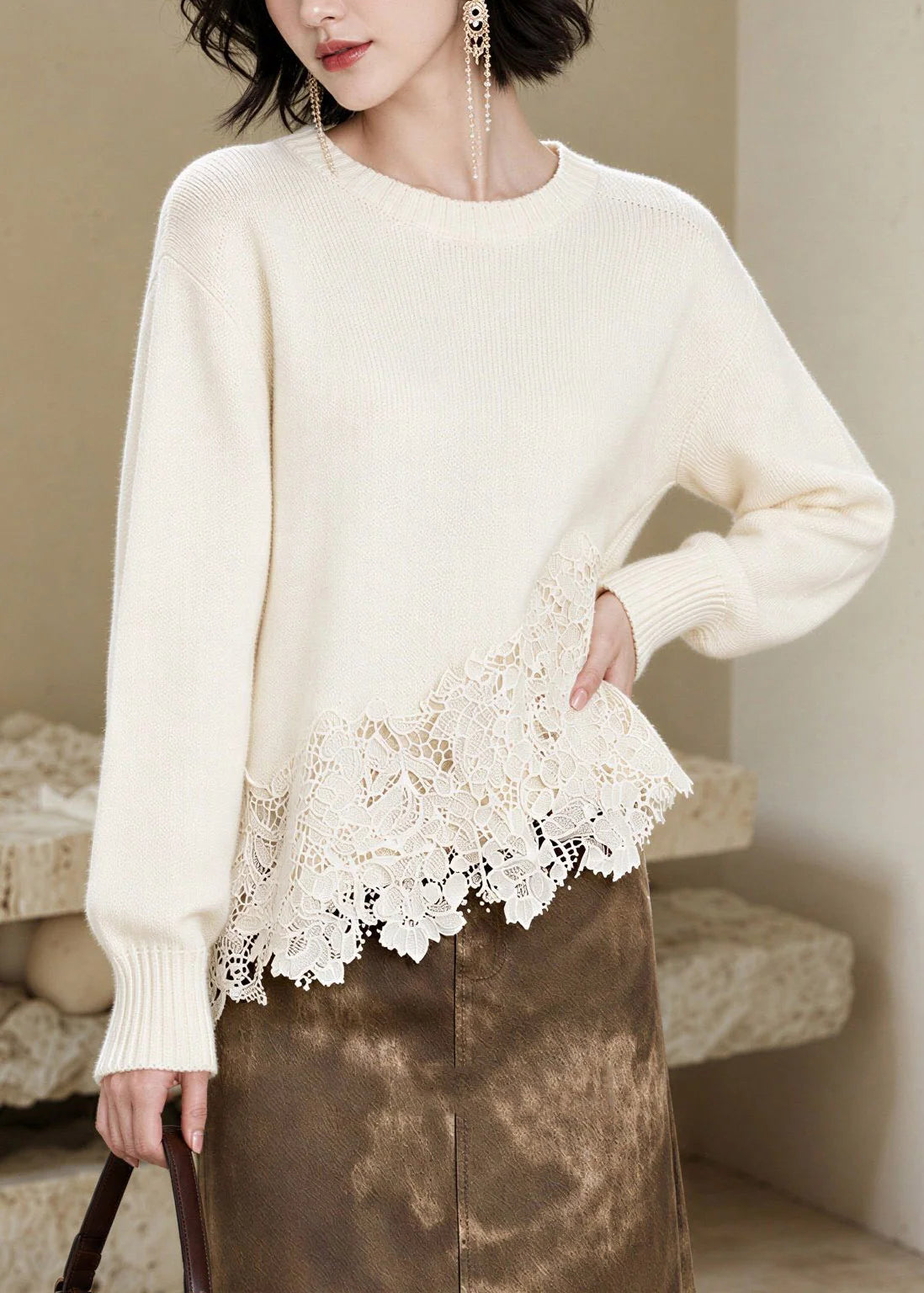 Pull Femme Col Rond Manches Longues Style Décontracté 4