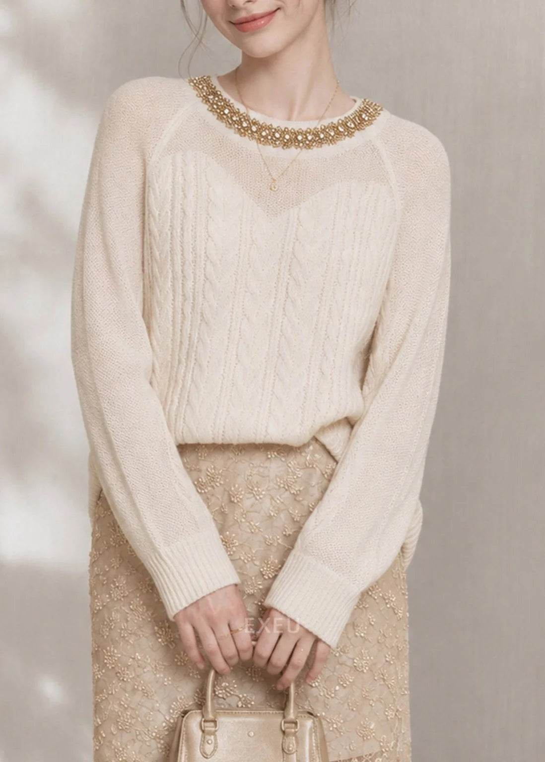 Pull Femme Col Rond à Perles Style Boutique Automne 1