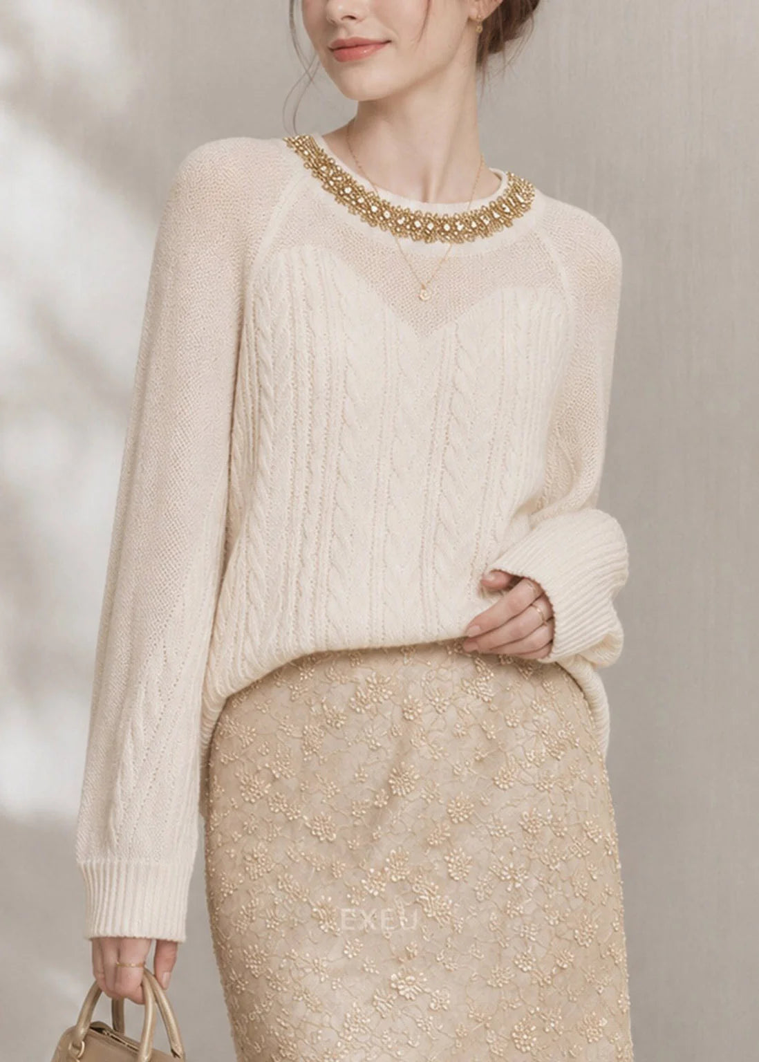 Pull Femme Col Rond à Perles Style Boutique Automne 2