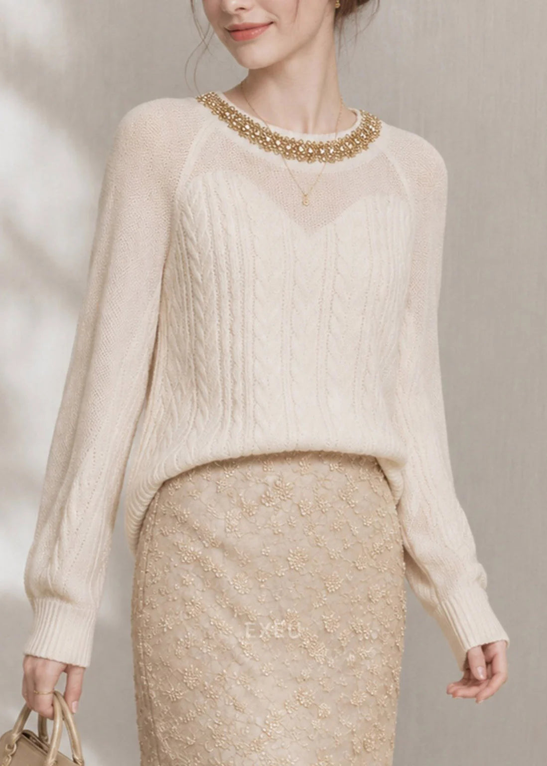Pull Femme Col Rond à Perles Style Boutique Automne 3