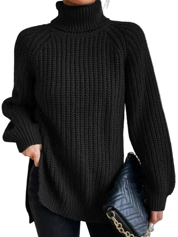 Pull Femme Col Roulé Ample avec Manches Raglan 0