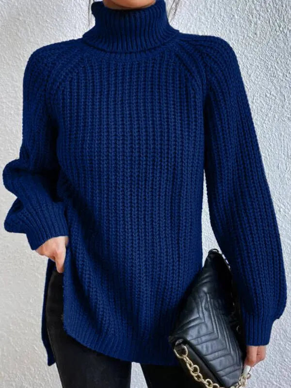 Pull Femme Col Roulé Ample avec Manches Raglan 10