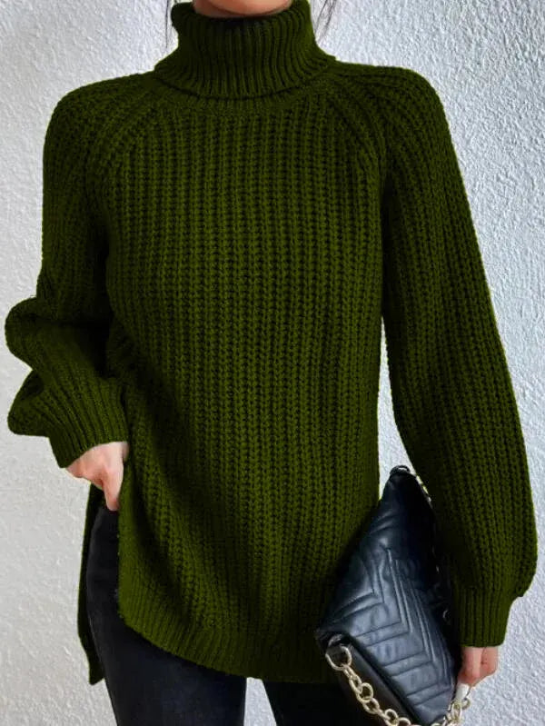 Pull Femme Col Roulé Ample avec Manches Raglan 14