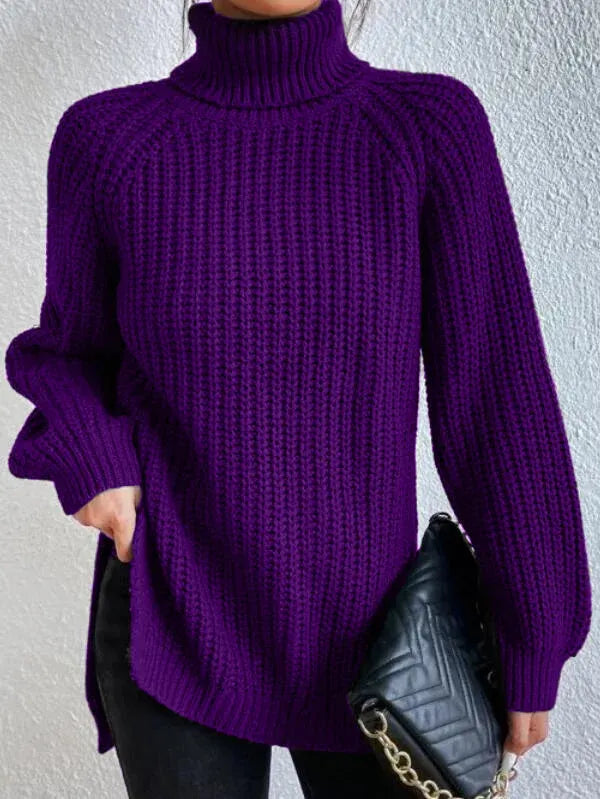 Pull Femme Col Roulé Ample avec Manches Raglan 1