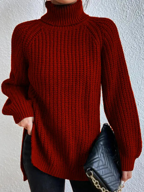 Pull Femme Col Roulé Ample avec Manches Raglan 2