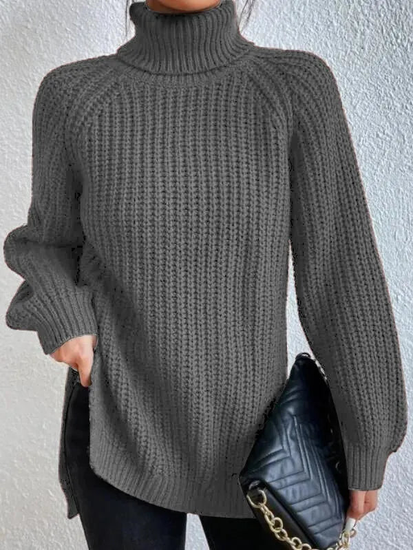 Pull Femme Col Roulé Ample avec Manches Raglan 3