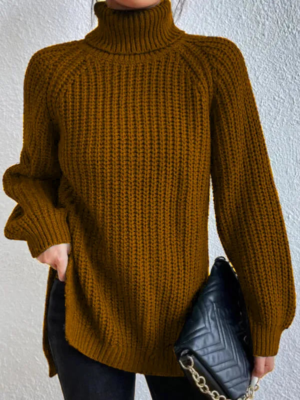 Pull Femme Col Roulé Ample avec Manches Raglan 4