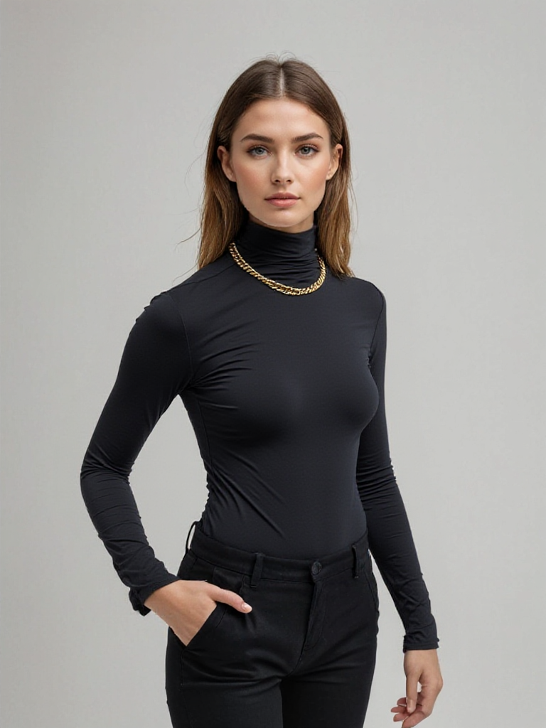 Pull Femme Col Roulé Décontracté en Maille Douce 1