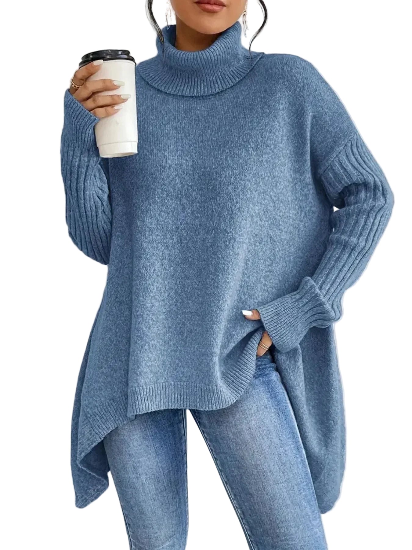 Pull Femme Col Roulé Surdimensionné Asymétrique 0