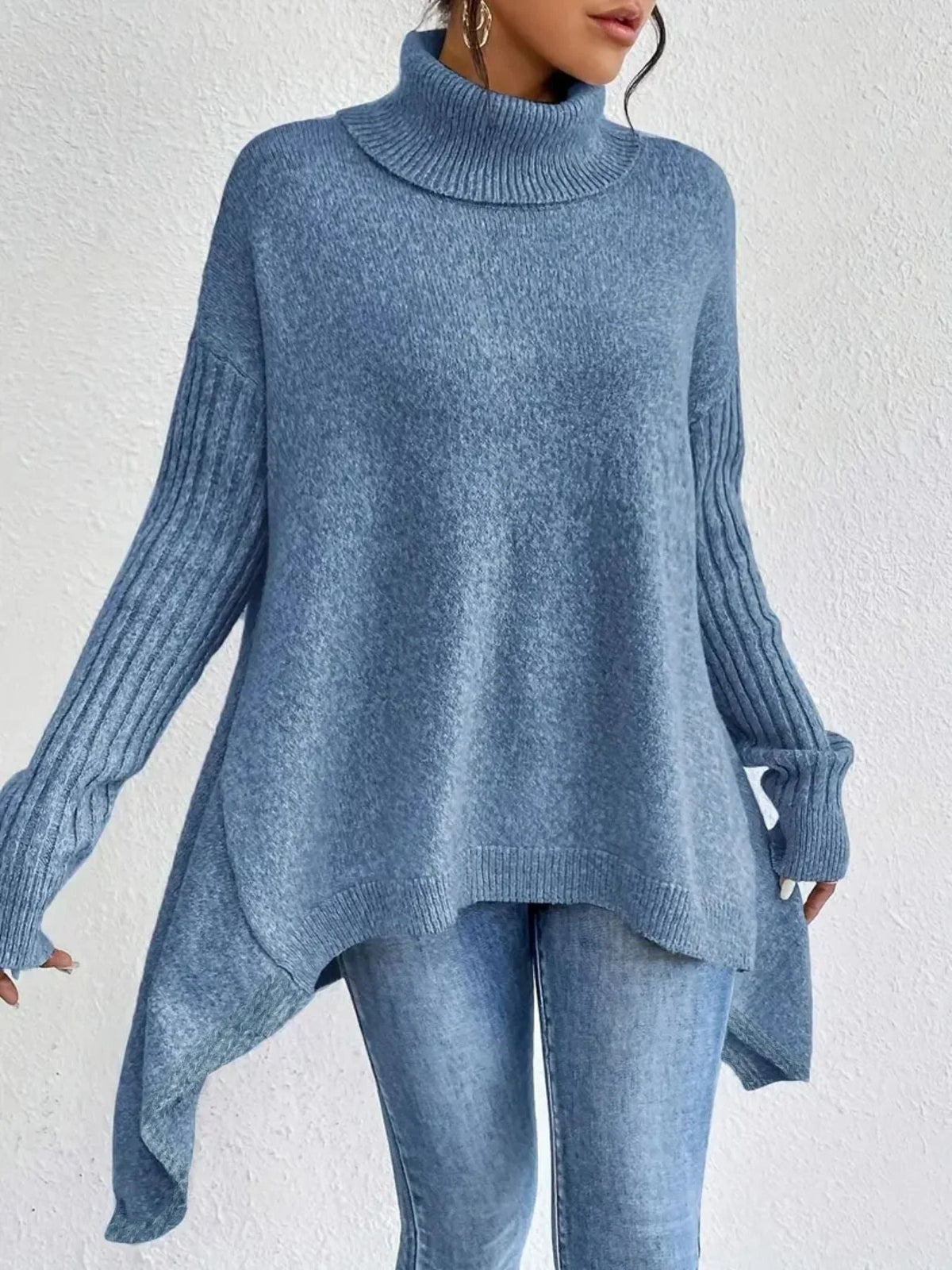 Pull Femme Col Roulé Surdimensionné Asymétrique 2