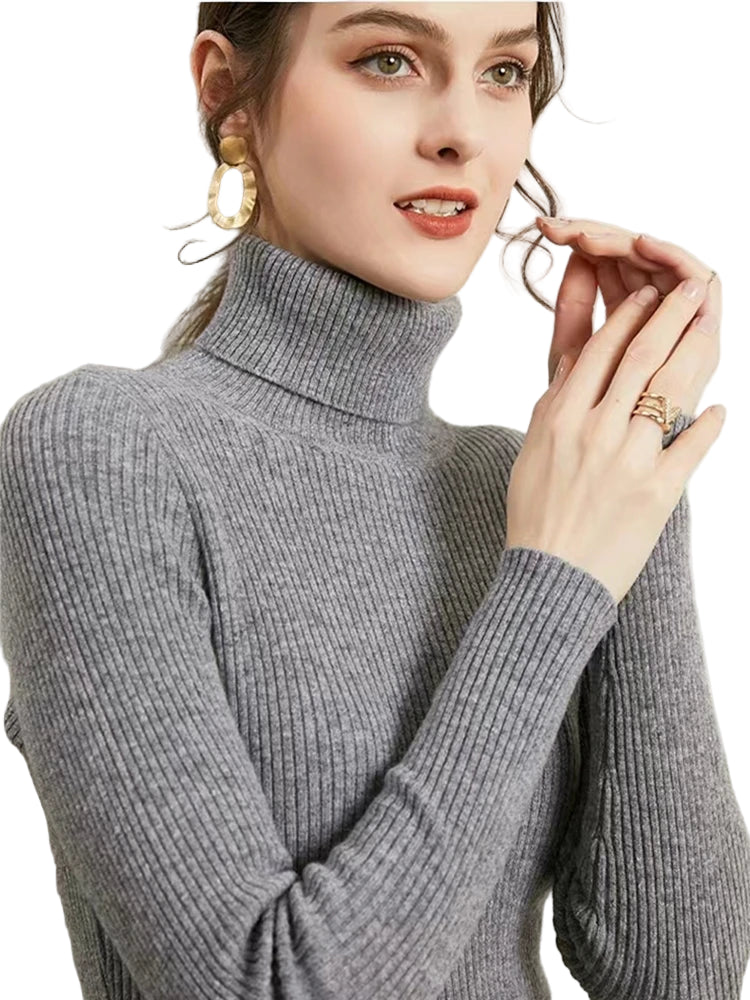 Pull Femme Col Roulé Tricoté À Rayures Acrylique Polyester 0