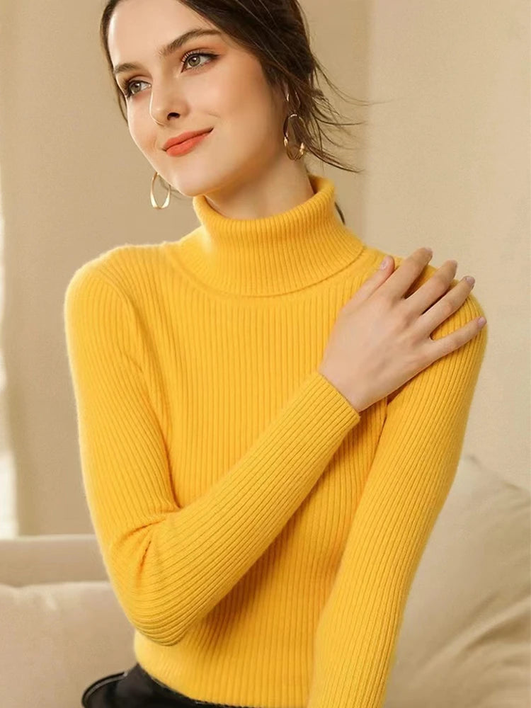 Pull Femme Col Roulé Tricoté À Rayures Acrylique Polyester 11