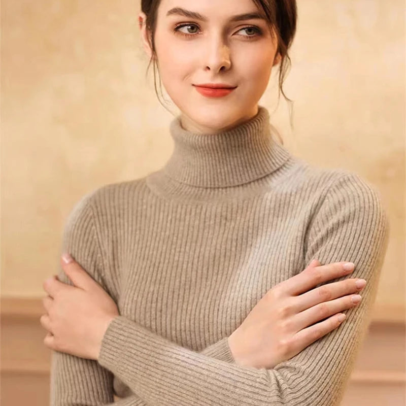 Pull Femme Col Roulé Tricoté À Rayures Acrylique Polyester 5