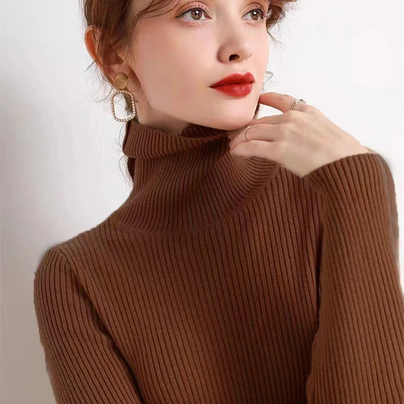 Pull Femme Col Roulé Tricoté À Rayures Acrylique Polyester 7