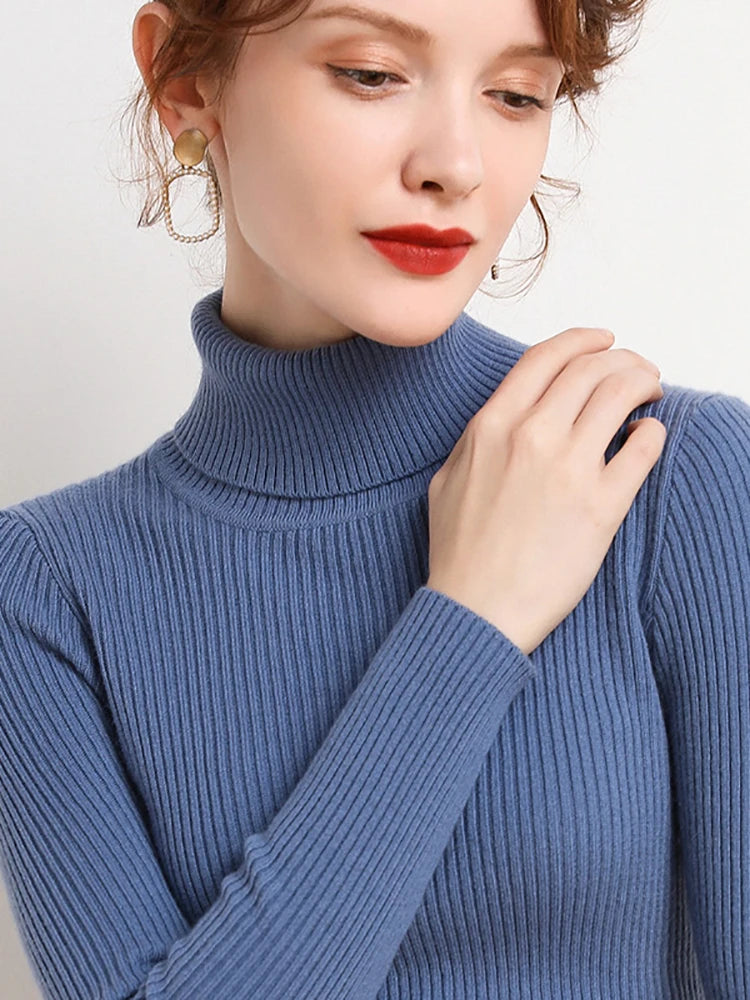 Pull Femme Col Roulé Tricoté Automne Hiver 10