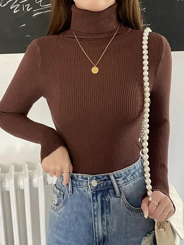 Pull Femme Col Roulé Tricoté Automne Hiver 12
