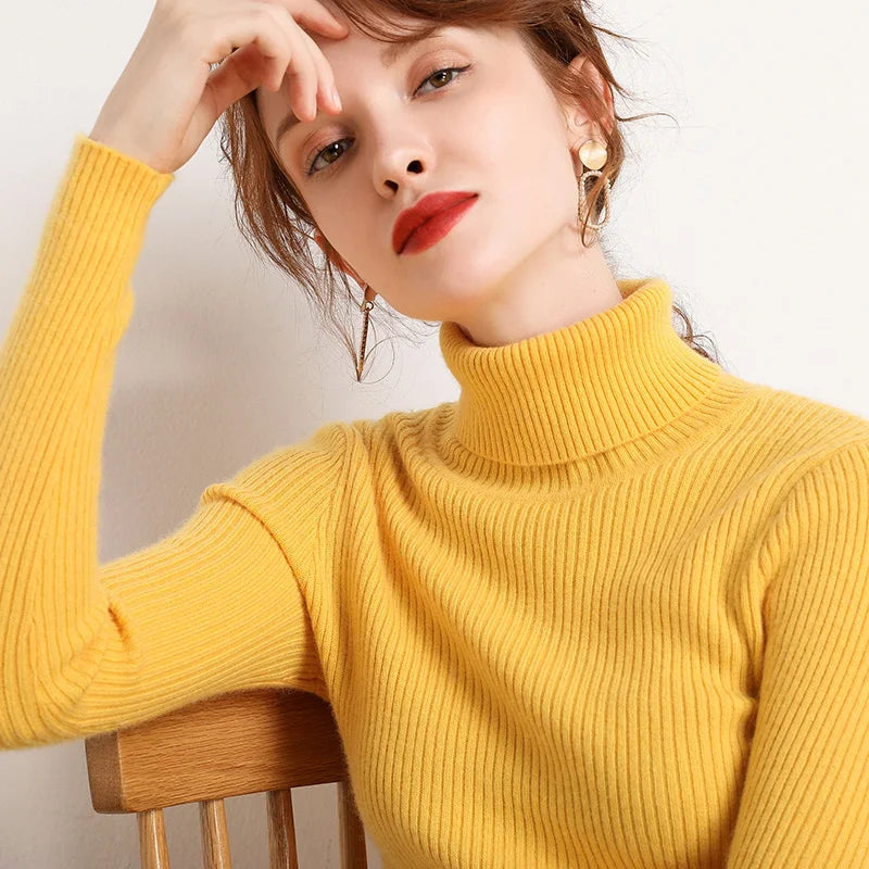 Pull Femme Col Roulé Tricoté Automne Hiver 15