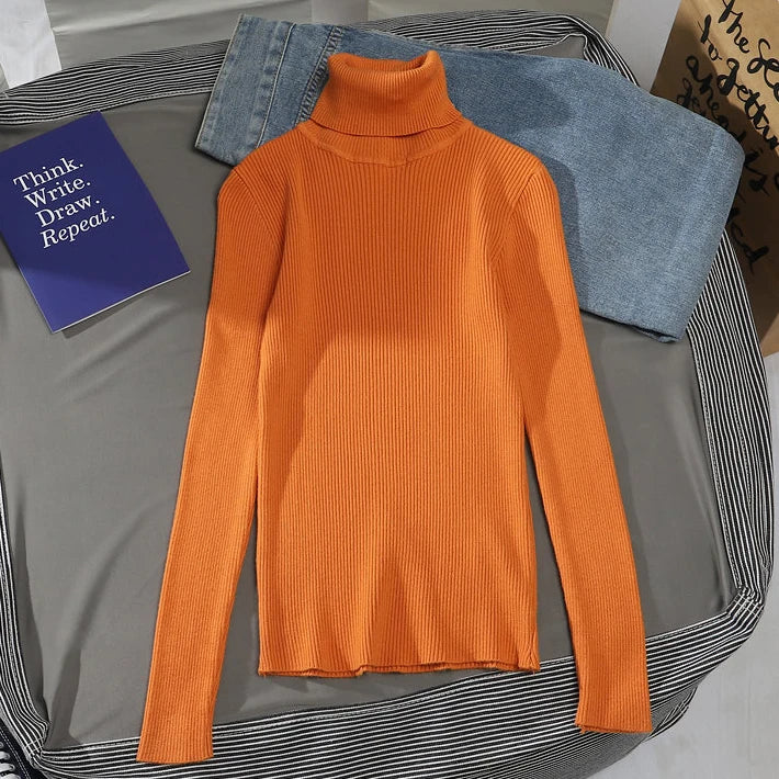 Pull Femme Col Roulé Tricoté Automne Hiver 17