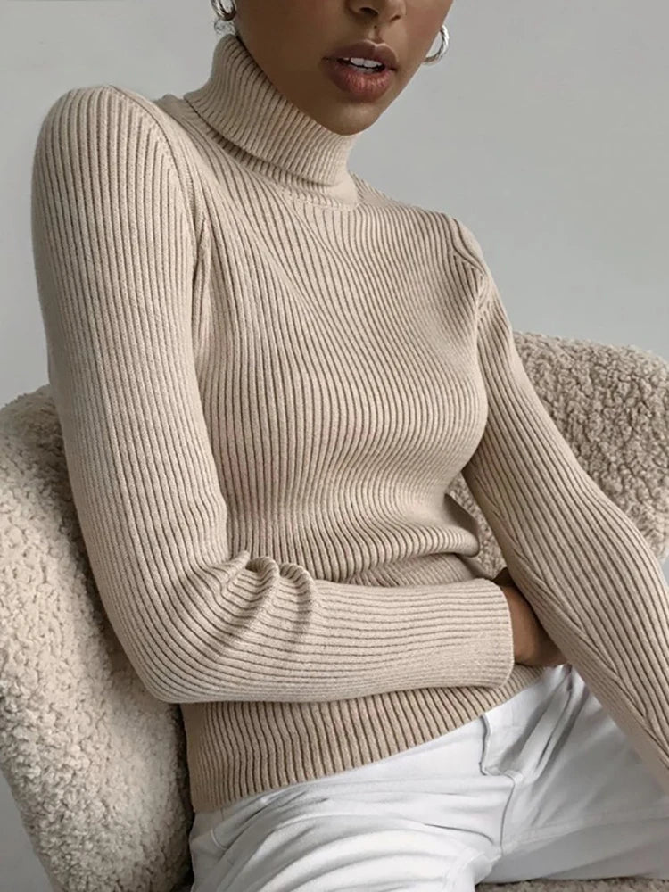 Pull Femme Col Roulé Tricoté Automne Hiver 1