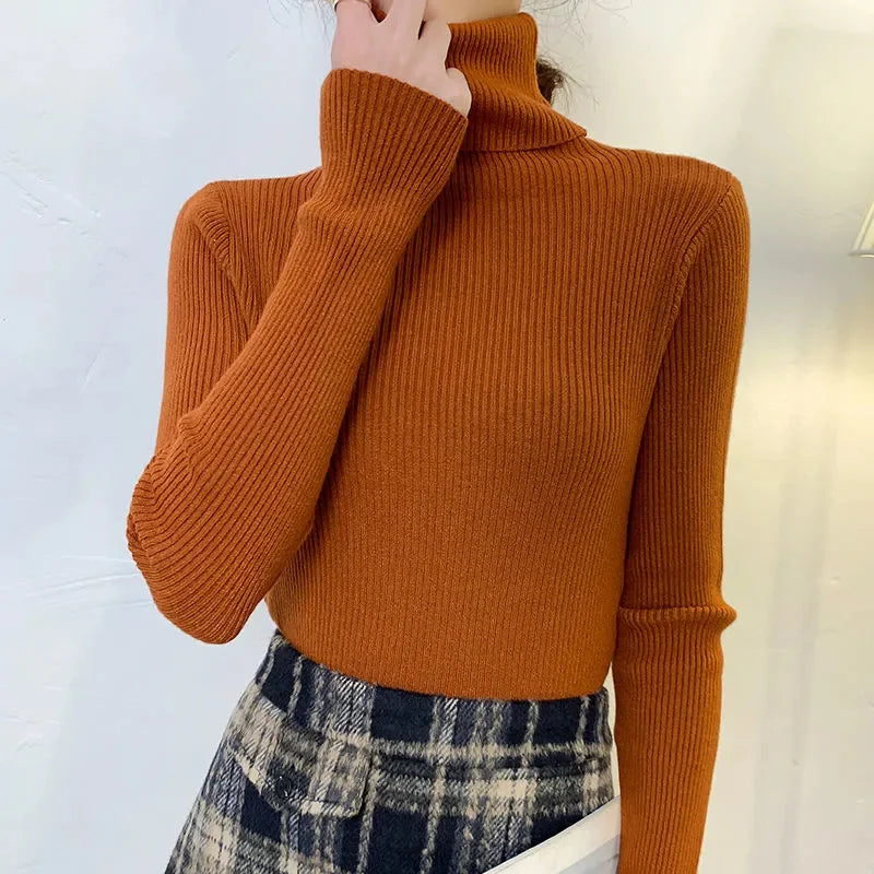 Pull Femme Col Roulé Tricoté Automne Hiver 20