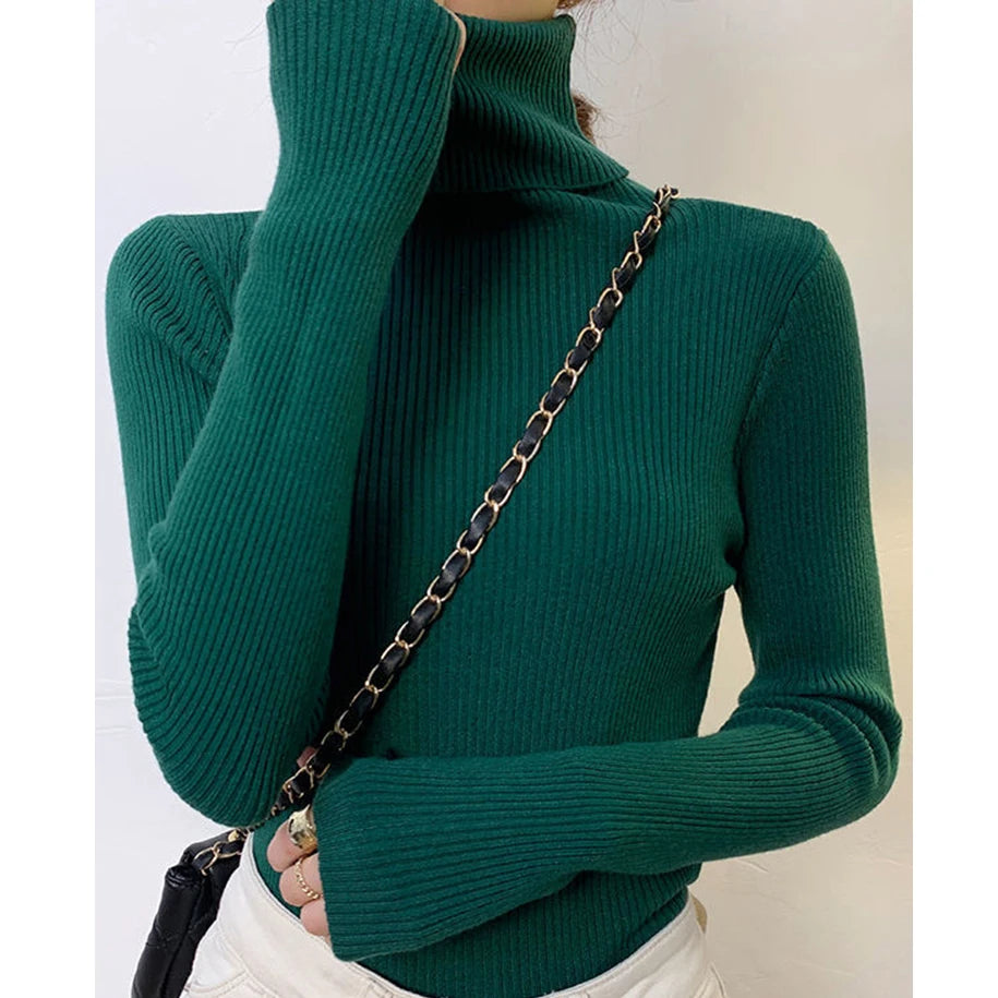 Pull Femme Col Roulé Tricoté Automne Hiver 23