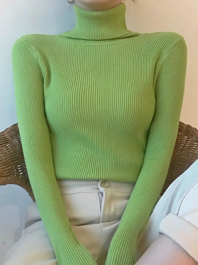 Pull Femme Col Roulé Tricoté Automne Hiver 25