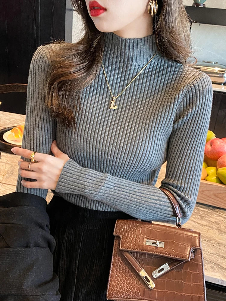 Pull Femme Col Roulé Tricoté Basique à Manches Longues 6