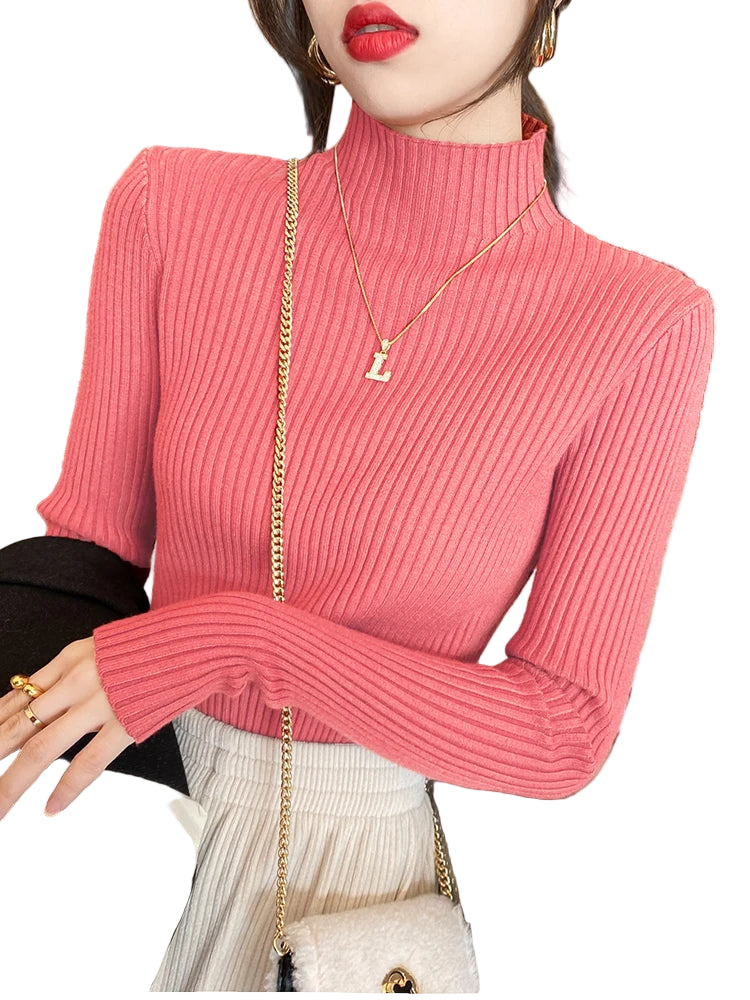 Pull Femme Col Roulé Tricoté Basique à Manches Longues 8