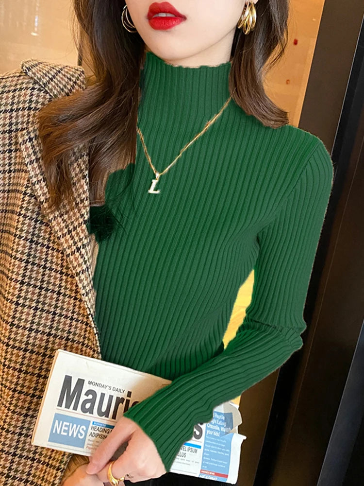 Pull Femme Col Roulé Tricoté Basique à Manches Longues 9