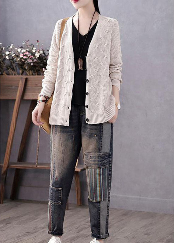 Pull Femme Col V Boutonné Casual Automne Tricoté 3