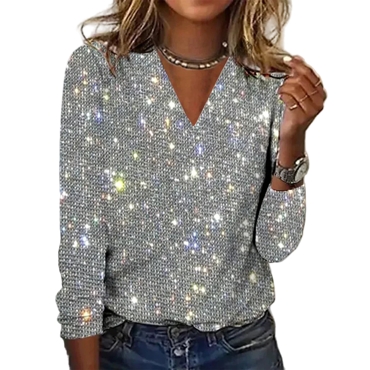 Pull Femme Col V Scintillant 0