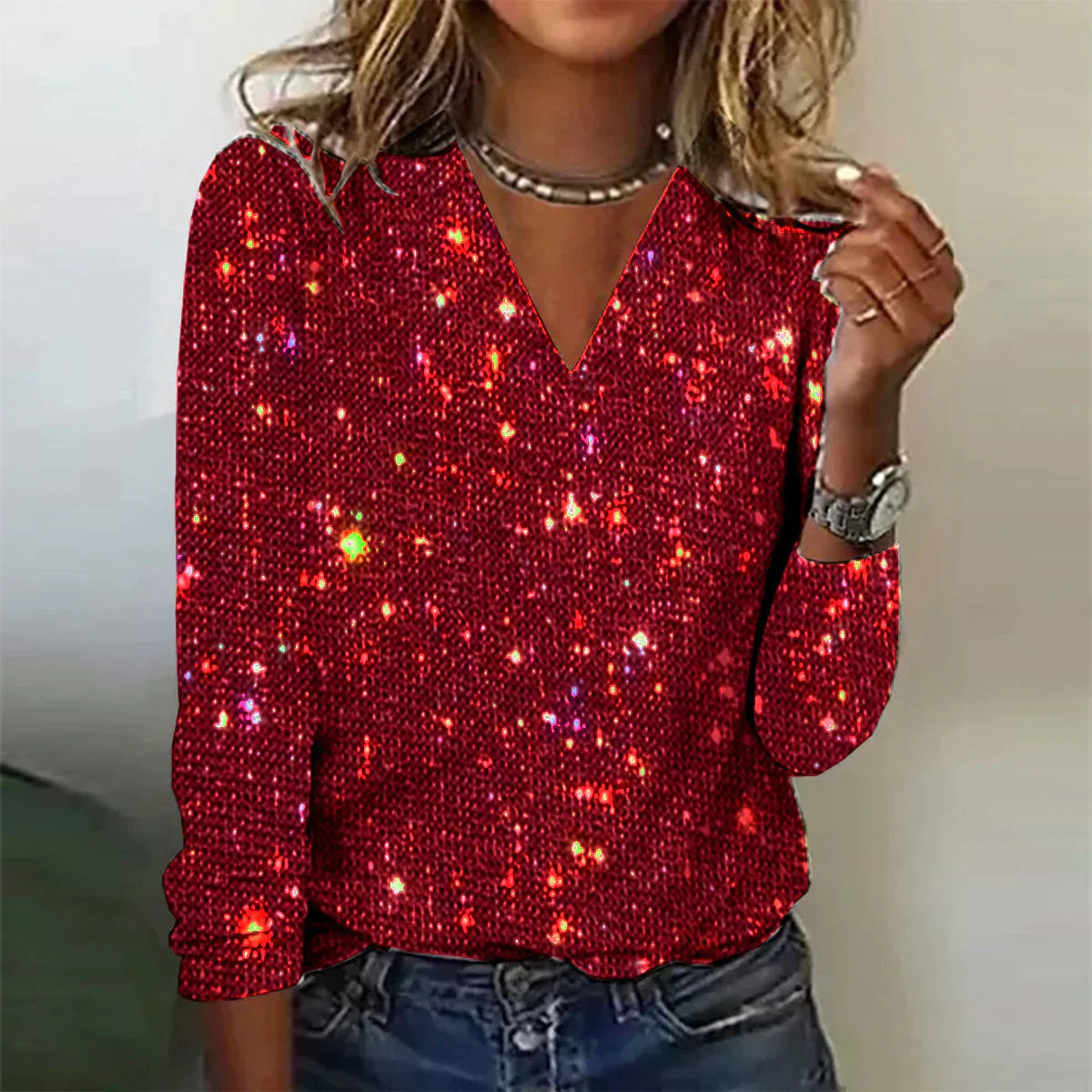 Pull Femme Col V Scintillant 1