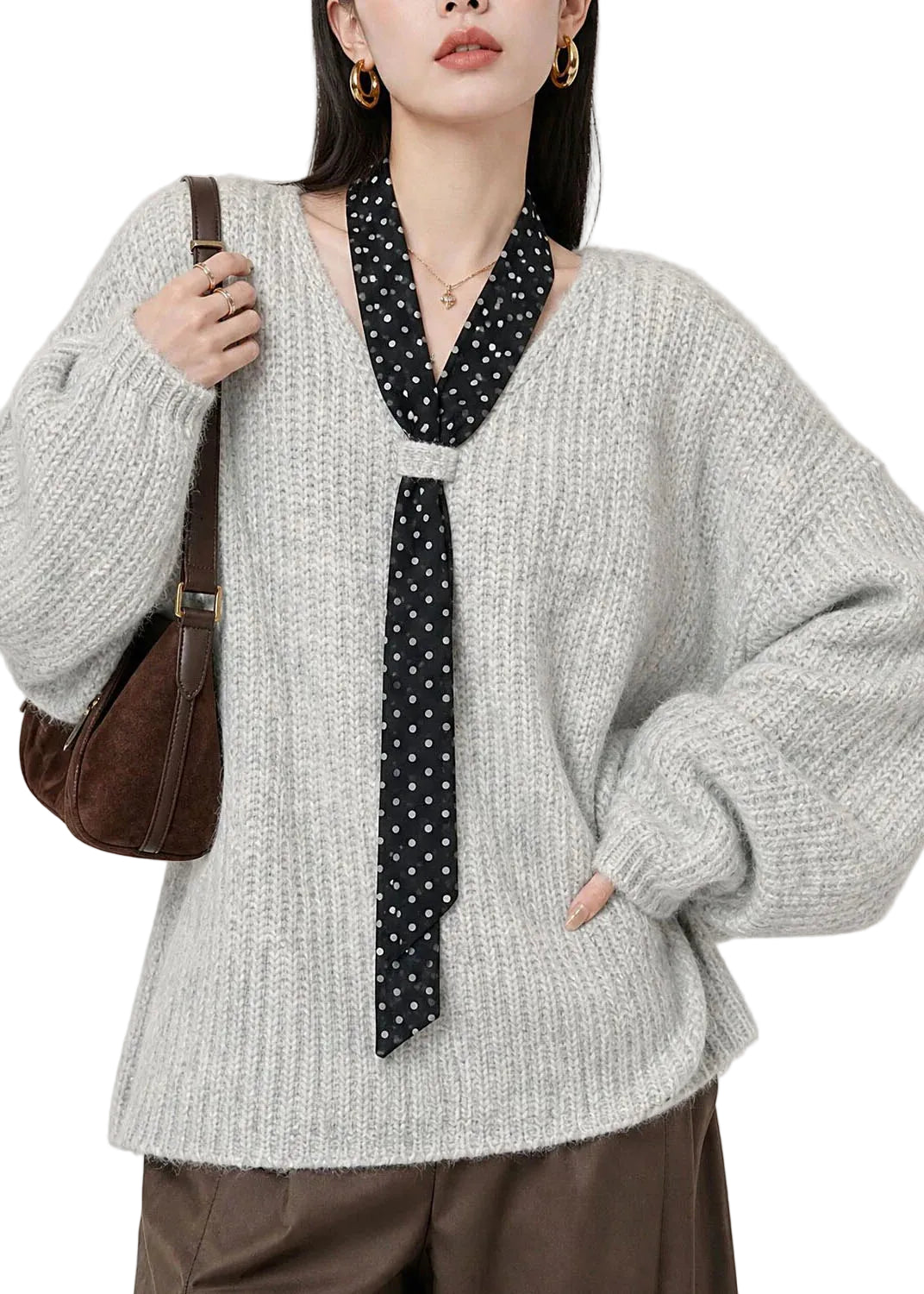 Pull Femme Col V avec Lacets Style Hiver 0