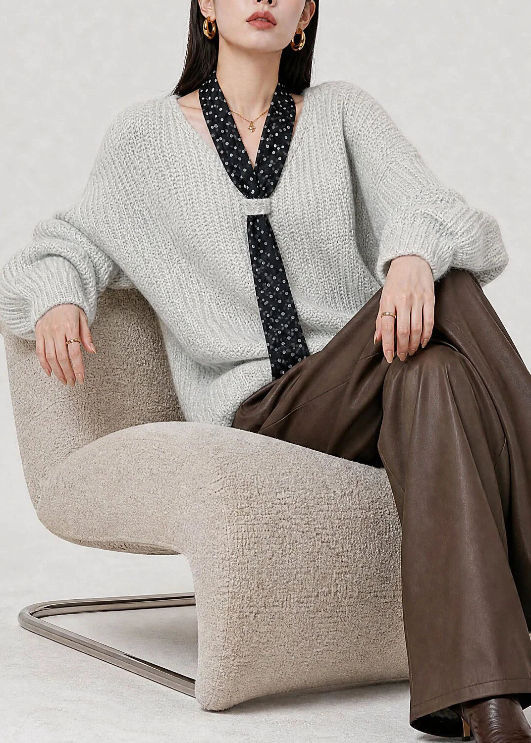 Pull Femme Col V avec Lacets Style Hiver 2