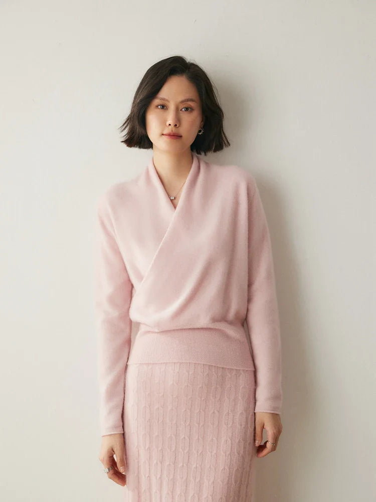 Pull Femme Col en V Drapé à Manches Longues 7