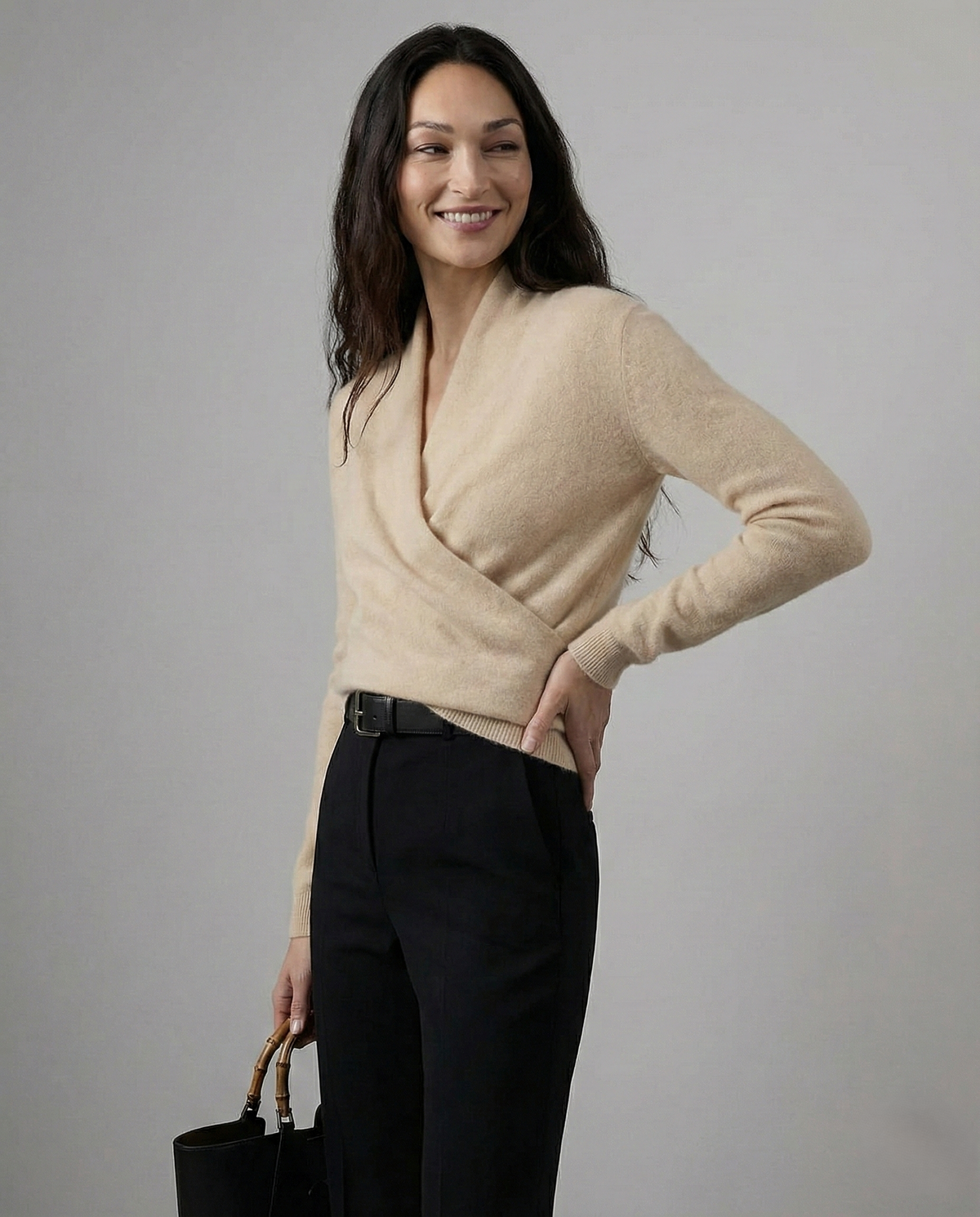 Pull Femme Col en V Drapé à Manches Longues 9